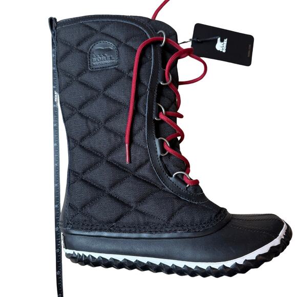 Sorel Women's Out N About Tall Snow Boots Size 6 Black Red Faux Fur Quilted Warm - Picture 4 of 6